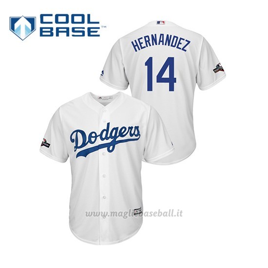 Maglia Baseball Uomo Los Angeles Dodgers 14 Enrique Hernandez 2019 Postseason Cool Base Bianco